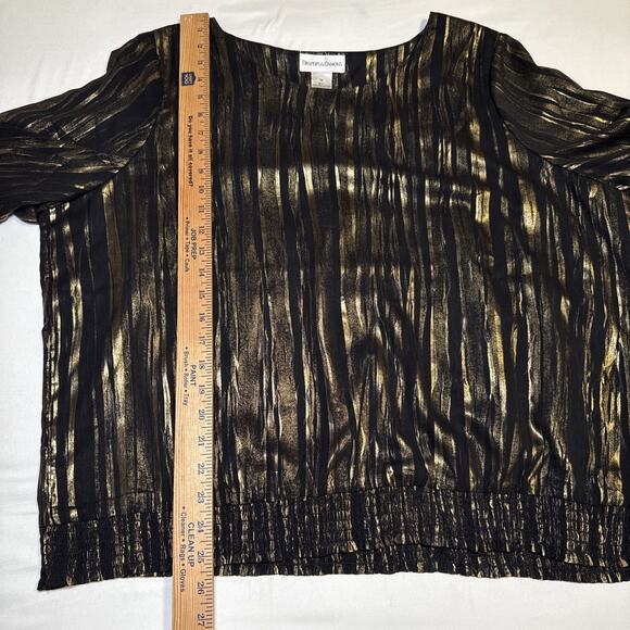 Drapers & Damons Black Gold Elastic Hem Womens Size 1X Blouse Party Holiday EUC - Picture 6 of 13